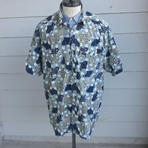 GUESS USA Whimsical Fish Pattern Cotton Sz XL Short Sleeve Shirt RARE‎ 90s